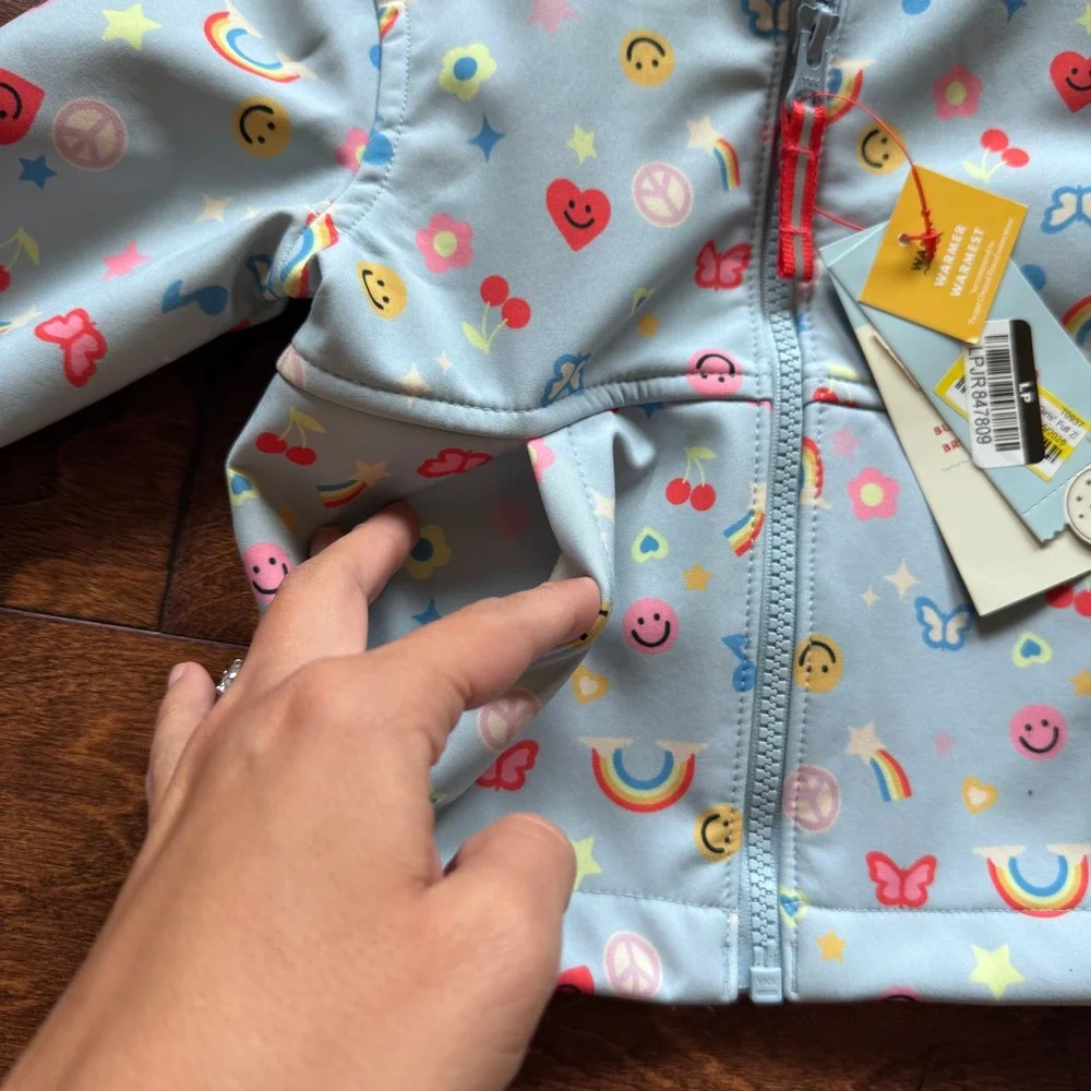 Cat & Jack Baby Girls 12M Rainbow Smiley Softshell Jacket Light Blue NWT